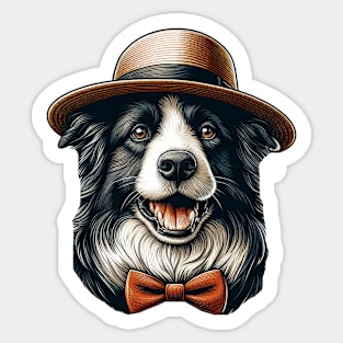 Border Collie Wearing a Straw Hat Sticker